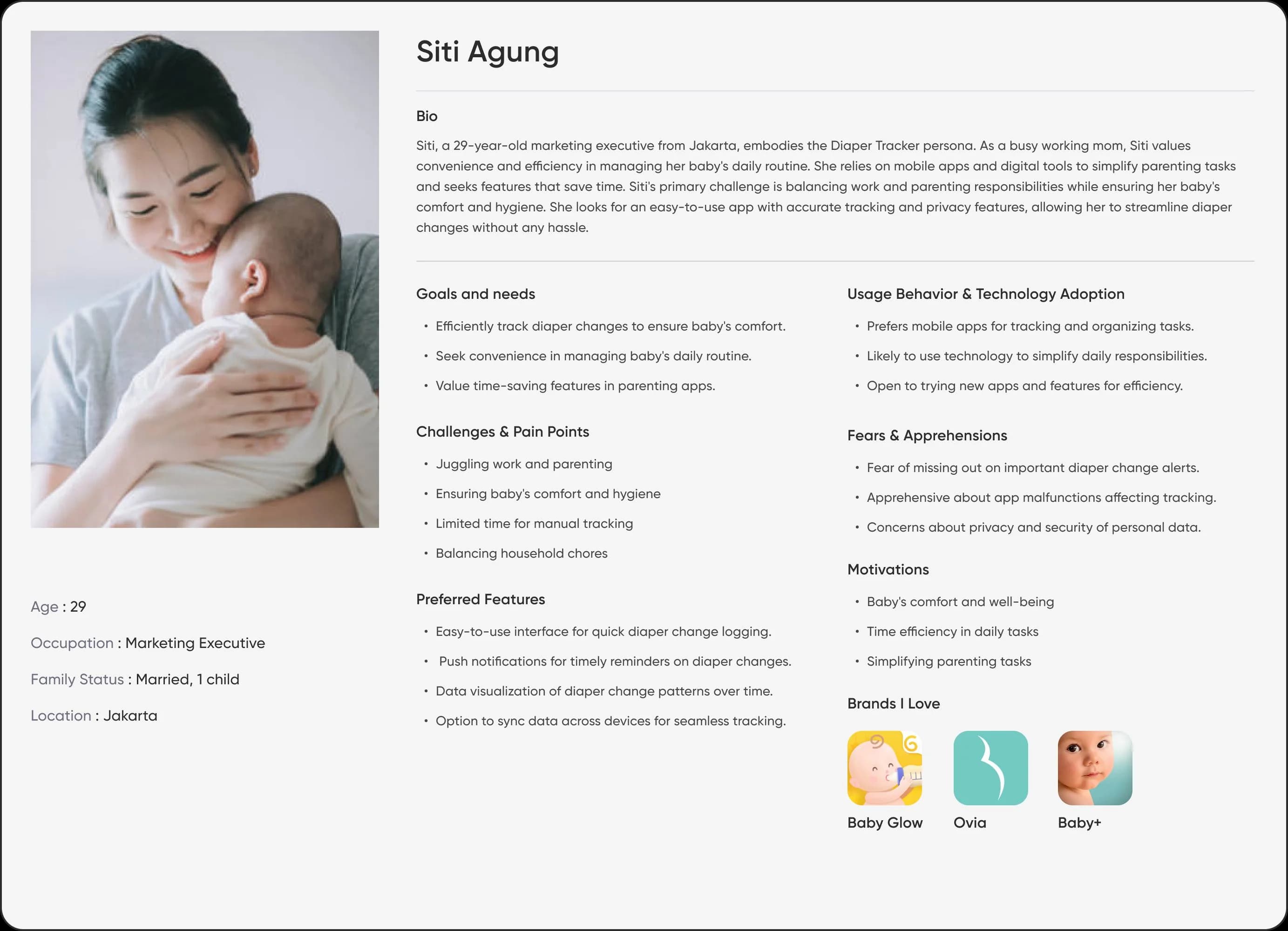 Persona card for Siti Agung, Busy Working Mom